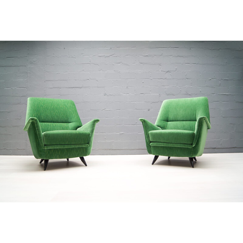 Set of 2 vintage Italian green armchairs