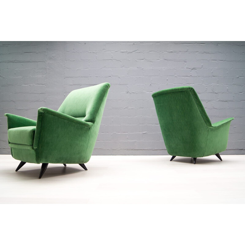 Set of 2 vintage Italian green armchairs