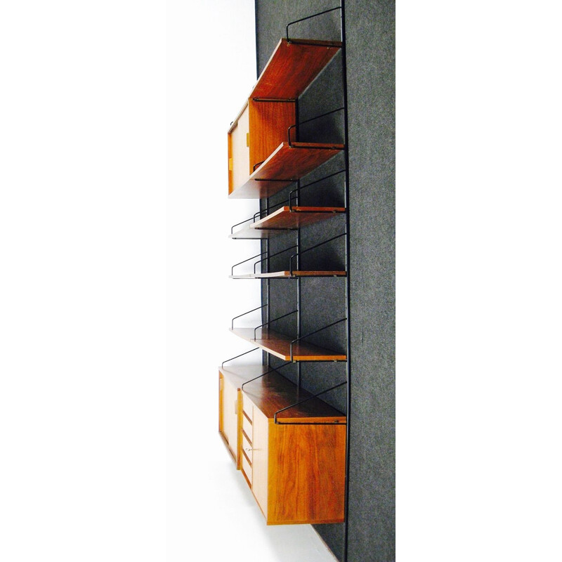 Vintage Scandinavian modular shelf system in teak and metal