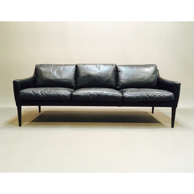 Vintage Scandinavian 3-seater sofa in black leather