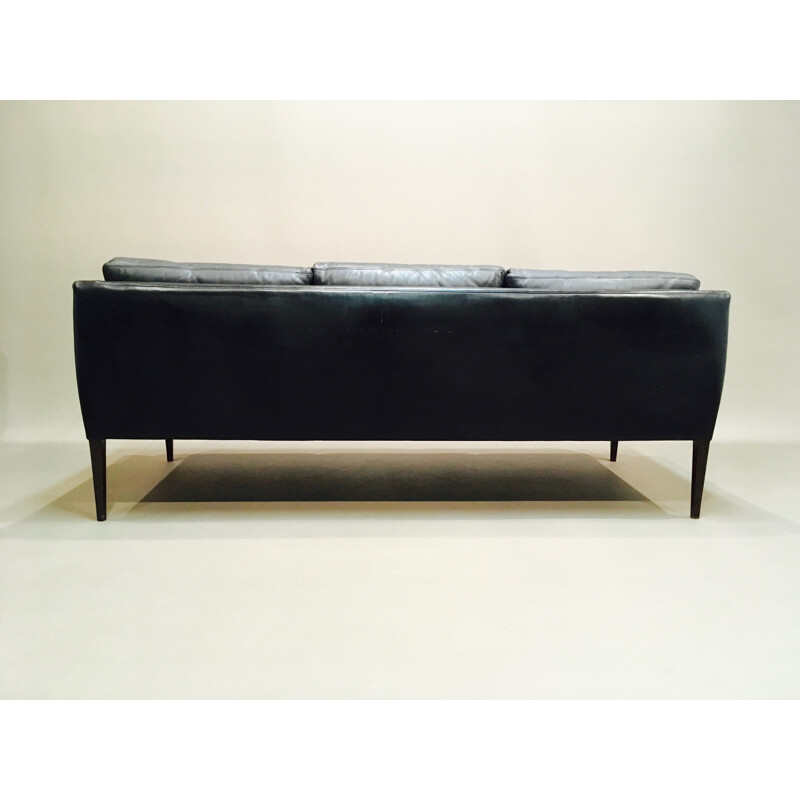 Vintage Scandinavian 3-seater sofa in black leather
