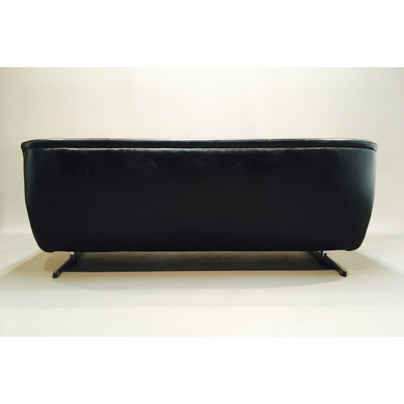 Vintage 3-seater sofa in black leather