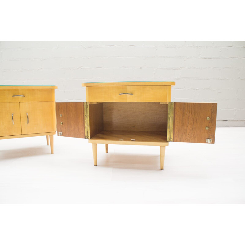 Vintage-Nachttischpaar aus Holz und Glas