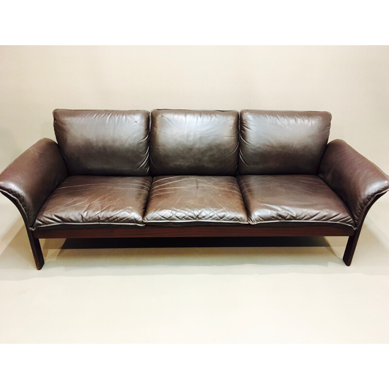Vintage 3-seater Scandinavian sofa in leather