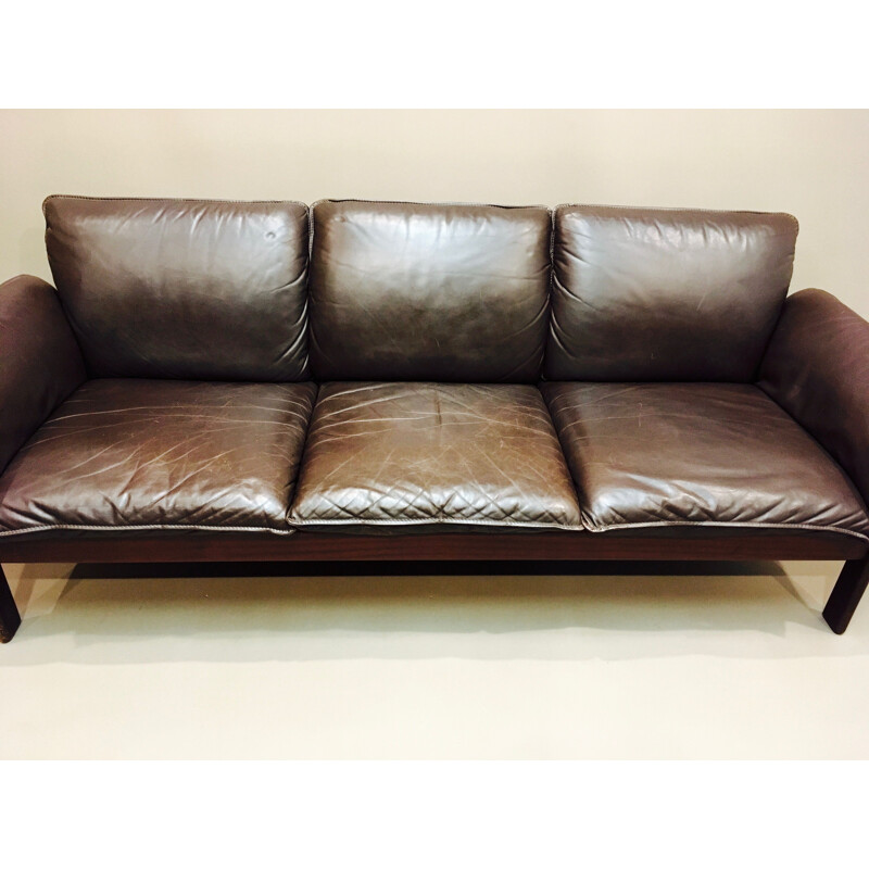 Vintage 3-seater Scandinavian sofa in leather