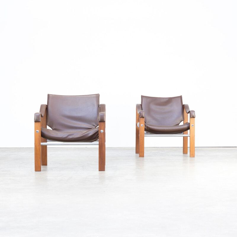 Set of 2 vintage Safari armchairs by Maurice Burke