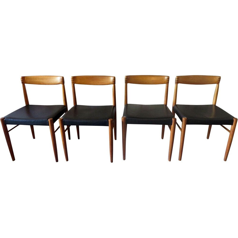 Set of 4 teak and leather vintage dining chairs by H.W. Klein for Bramin