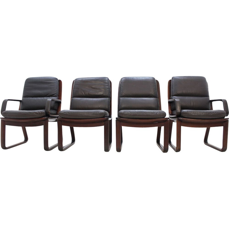 Set of 4 vintage leather armchairs by Eugen Schmidt, Germany 1970