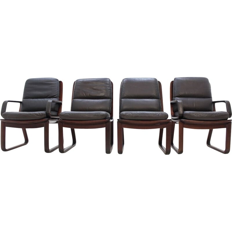 suite de 4 fauteuils vintage en cuir par Eugen Schmidt