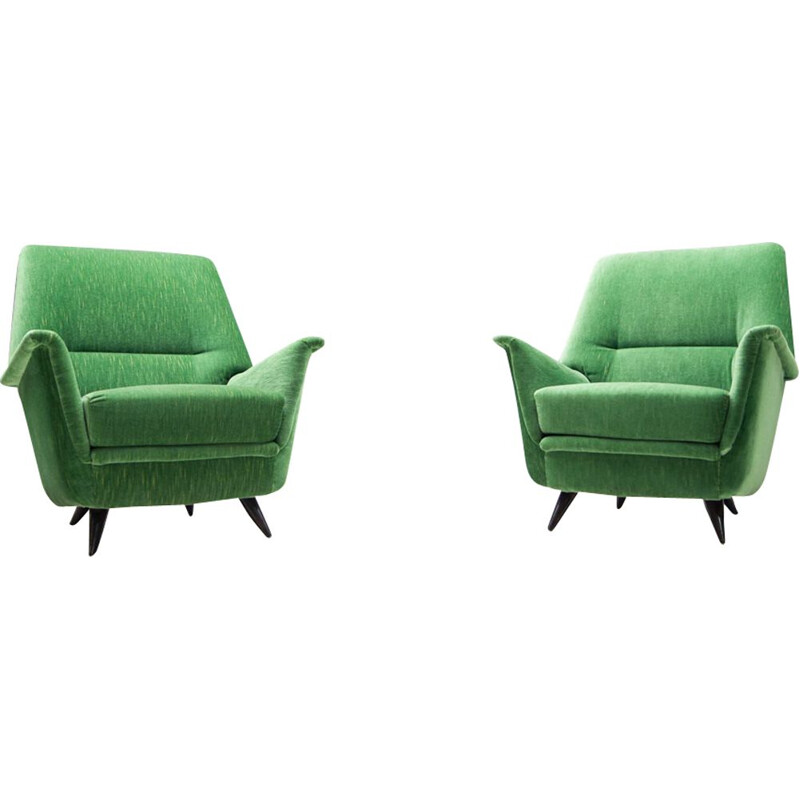 Suite de 2 fauteuils vintage verts italiens
