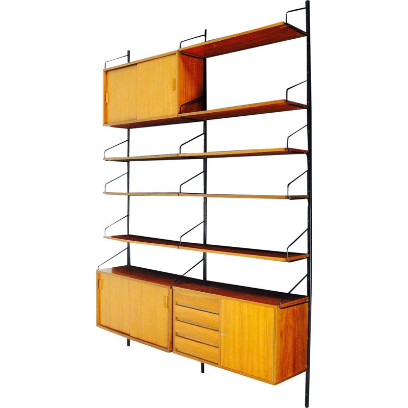 Vintage Scandinavian modular shelf system in teak and metal