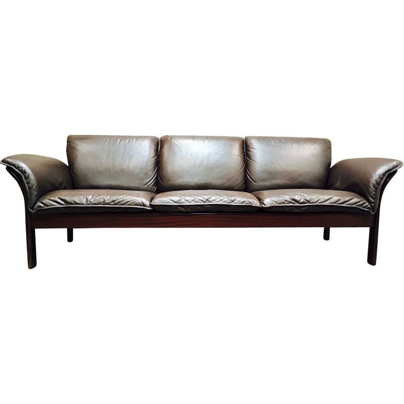 Vintage 3-seater Scandinavian sofa in leather