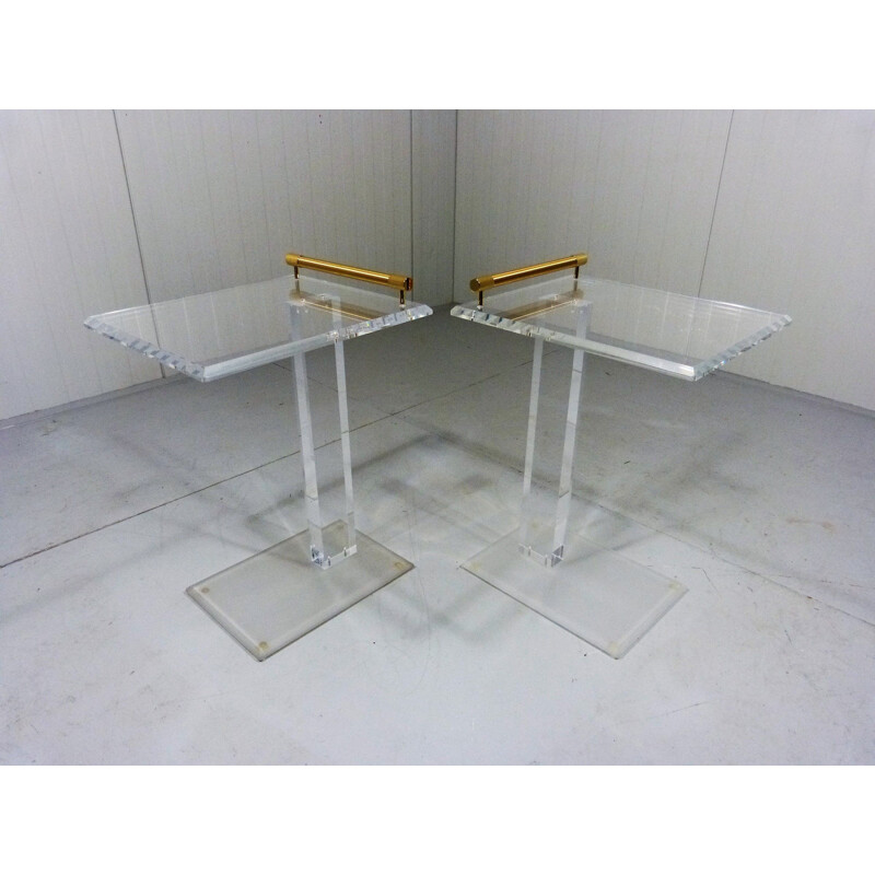 Set of 2 side tables in plexiglas and brass