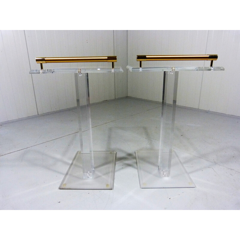 Set of 2 side tables in plexiglas and brass