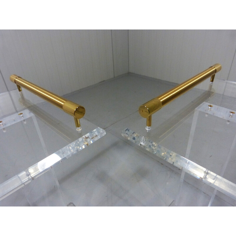 Set of 2 side tables in plexiglas and brass