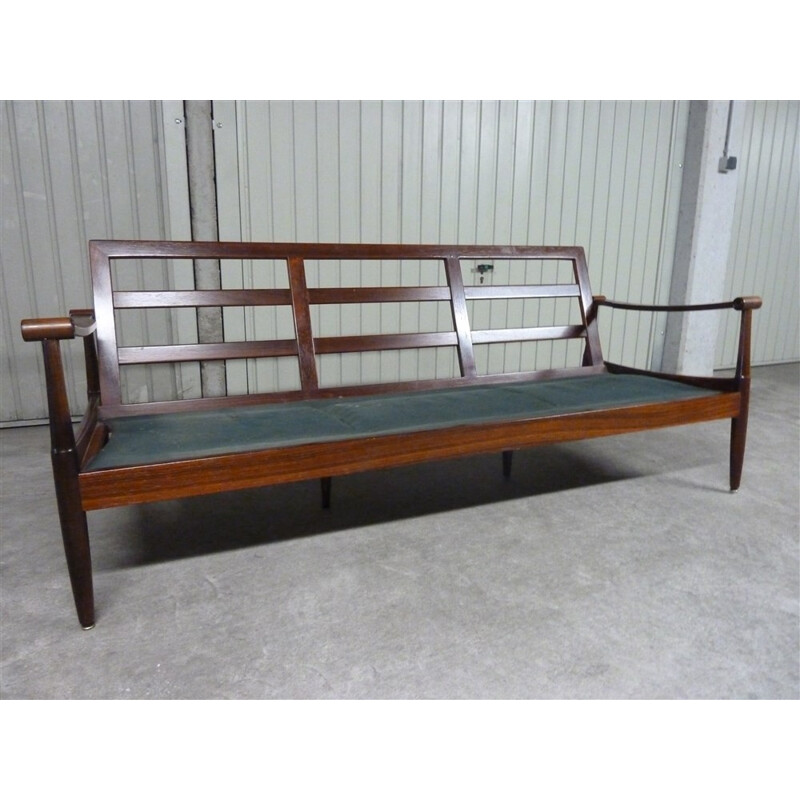 Scandinavian 3-seater sofa in rosewood and fabric - 1960s