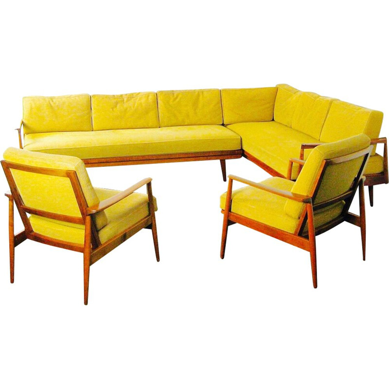 Vintage yellow lounge set in teak