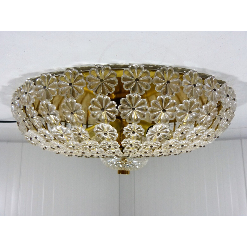 Vintage German pendant light in brass and glass