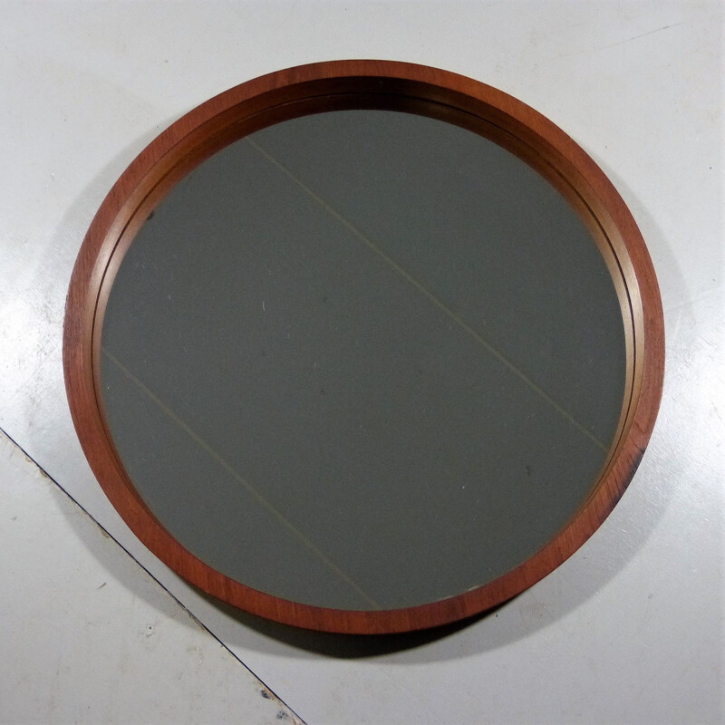 Vintage German round mirror in teak