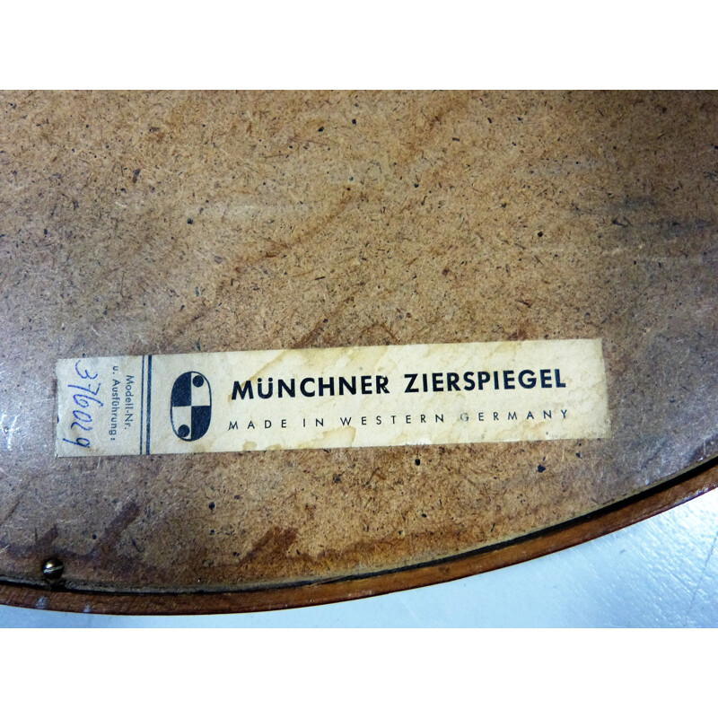 Vintage German round mirror in teak