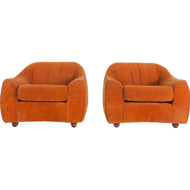 Vintage Italian armchair in orange suede