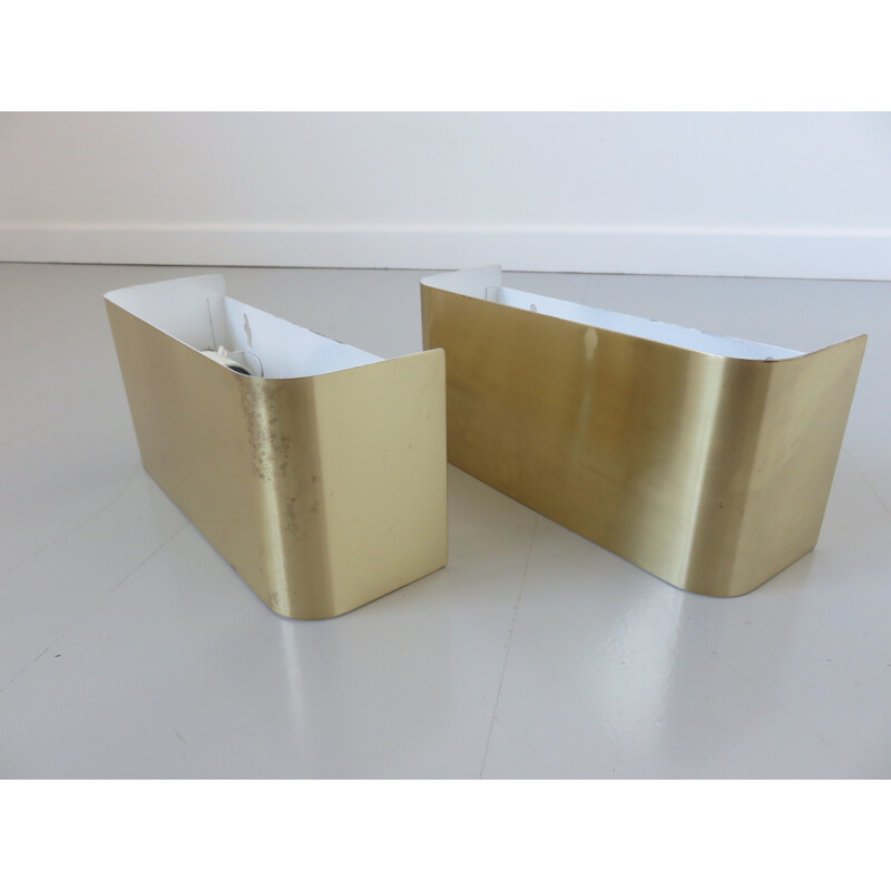 Set of 2 vintage wall lights in golden brass