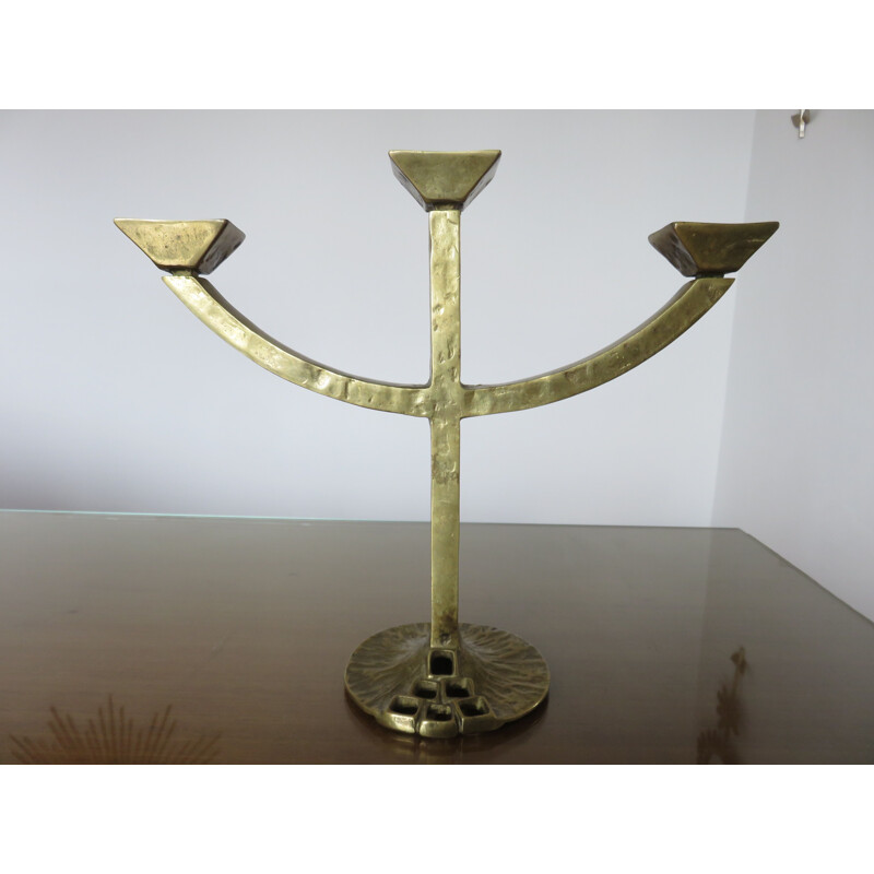 Brutalist candlestick in gilt bronze