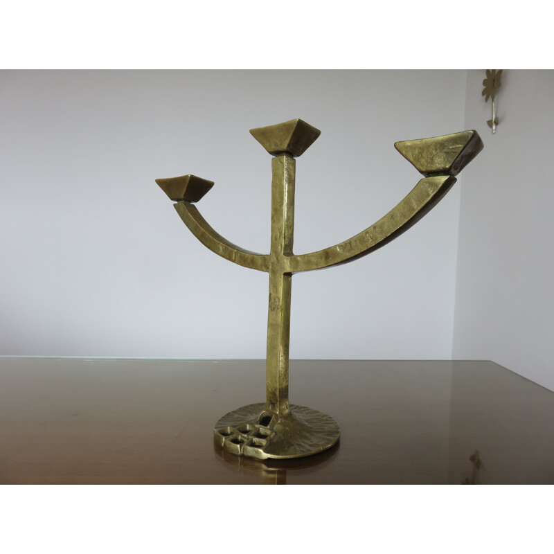 Brutalist candlestick in gilt bronze