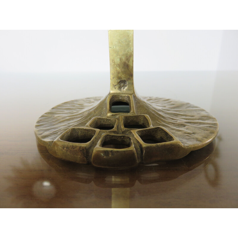 Brutalist candlestick in gilt bronze