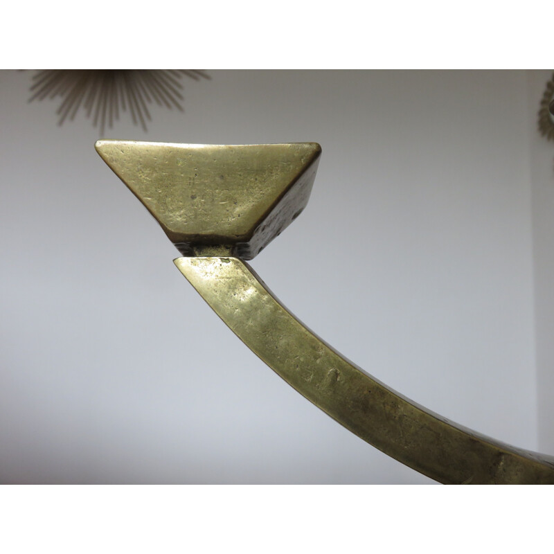 Brutalist candlestick in gilt bronze