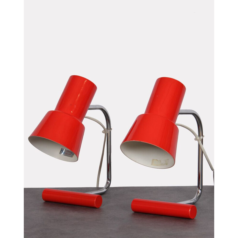 Pair of vintage red metal lamps by Josef Hurka for Napako, Czechoslovakia 1960