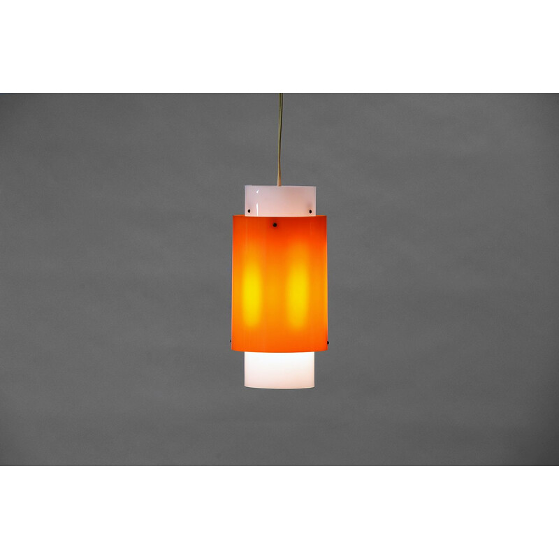 Vintage Swedish pendant lamp in white and orange plastic