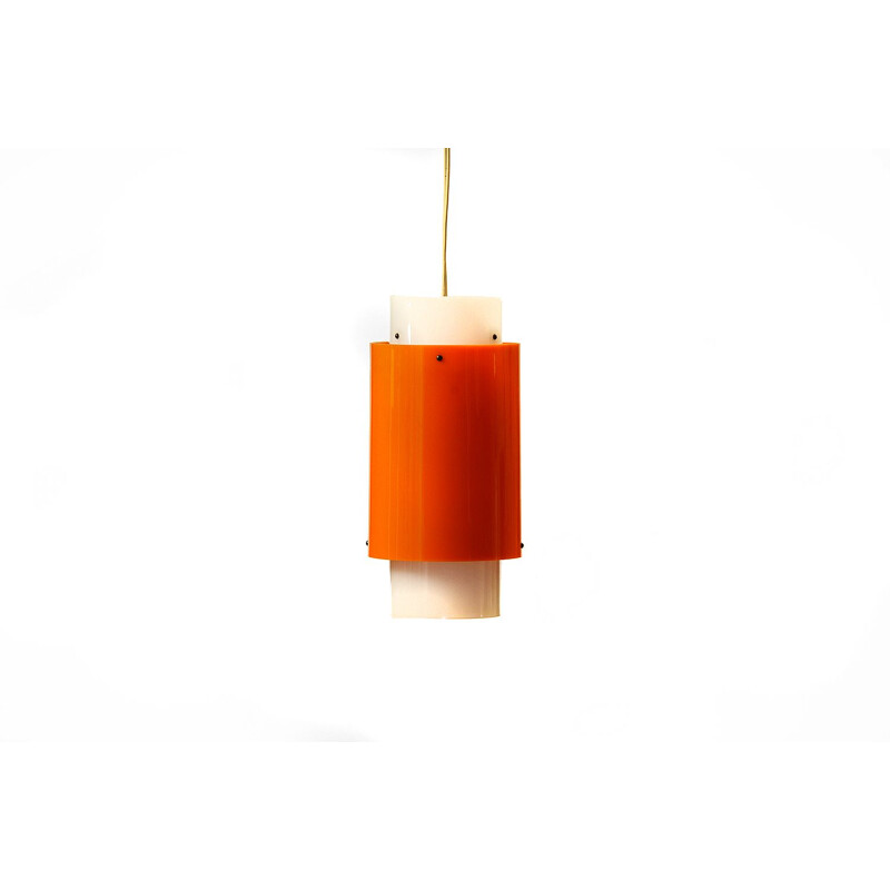 Vintage Swedish pendant lamp in white and orange plastic