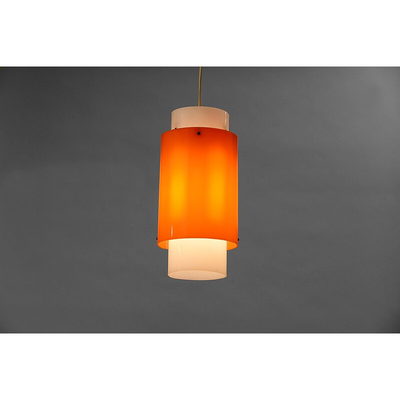 Vintage Swedish pendant lamp in white and orange plastic