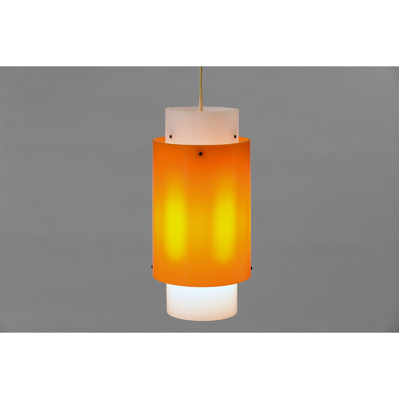 Vintage Swedish pendant lamp in white and orange plastic