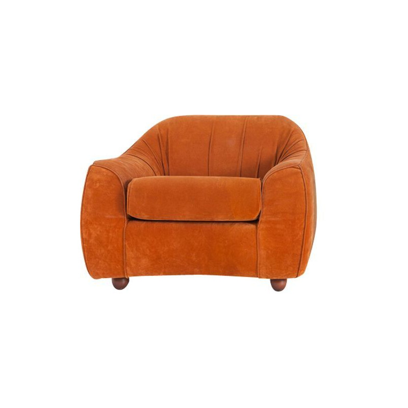 Vintage Italian armchair in orange suede