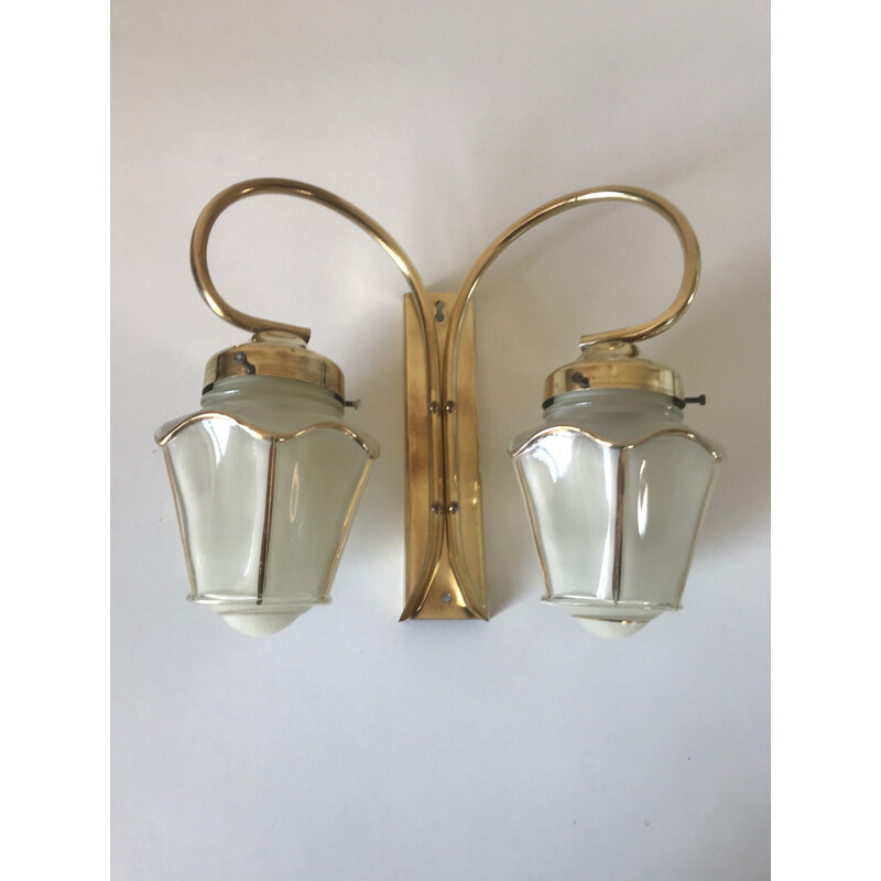 Applique avec 2 lanternes vintage en laiton, France 1960