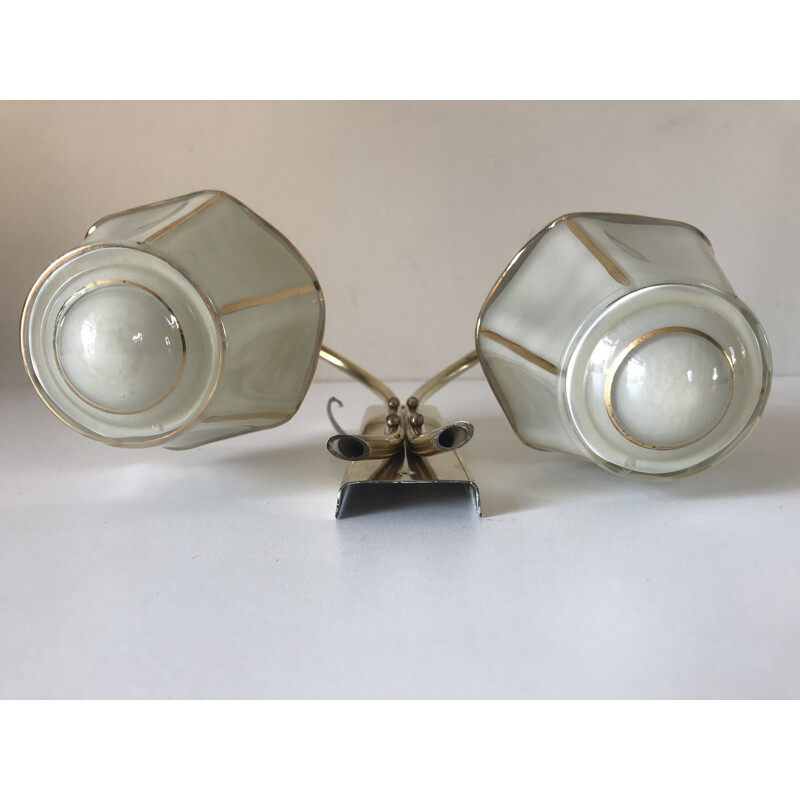 Wall lamp with 2 vintage brass lanterns, France 1960