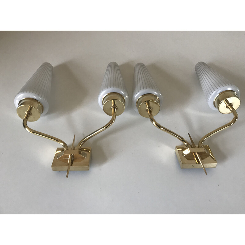 Set of 2 vintage wall lamps in brass