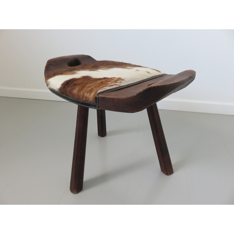 Set of 2 vintage French stools in cowhide