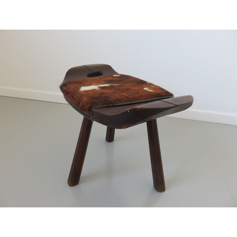 Set of 2 vintage French stools in cowhide