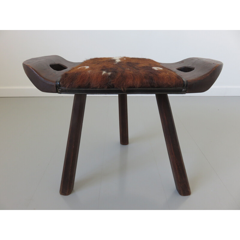 Set of 2 vintage French stools in cowhide