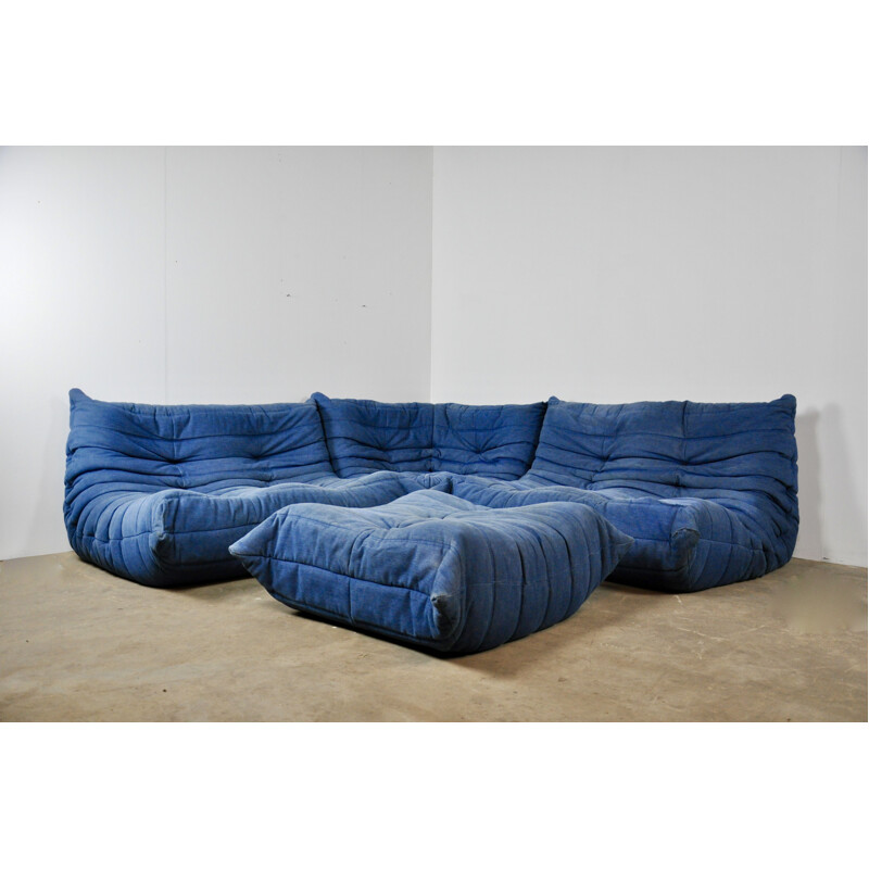 Vintage blue Togo living room set by Michel Ducaroy for Ligne Roset