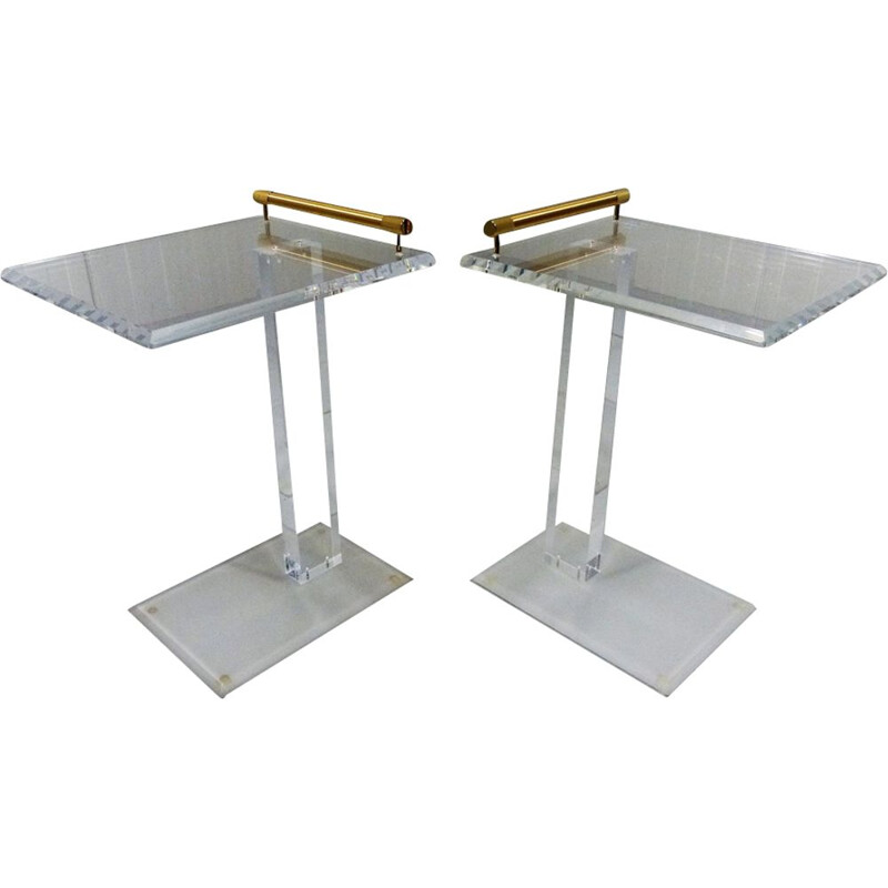 Set of 2 side tables in plexiglas and brass