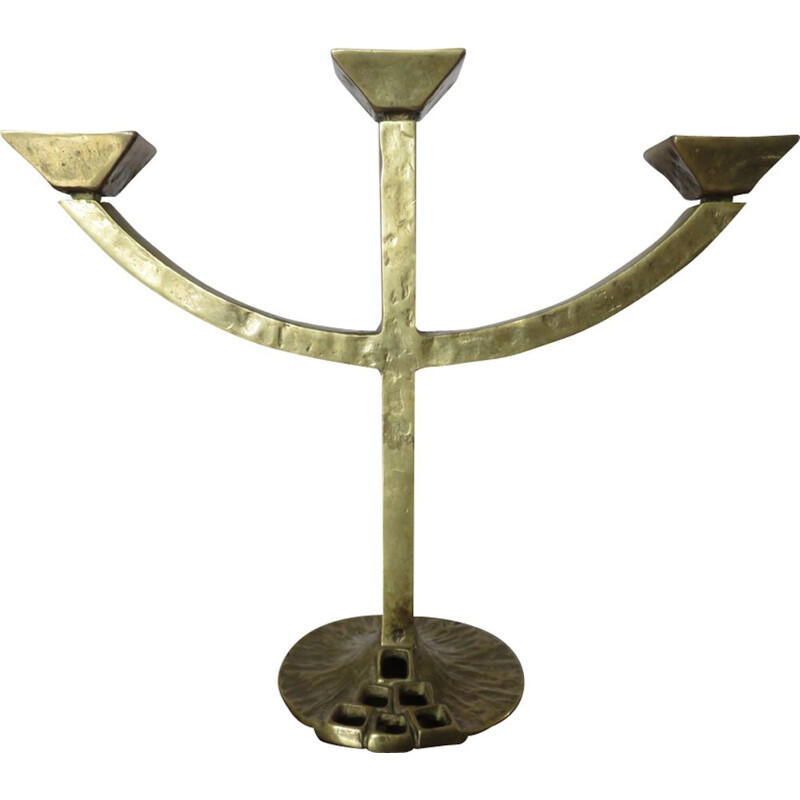 Brutalist candlestick in gilt bronze