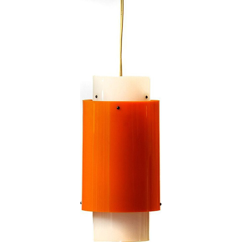 Vintage Swedish pendant lamp in white and orange plastic