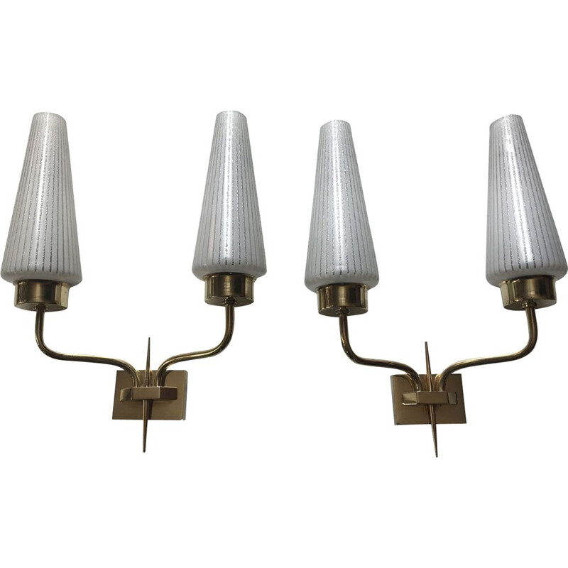 Set of 2 vintage wall lamps in brass