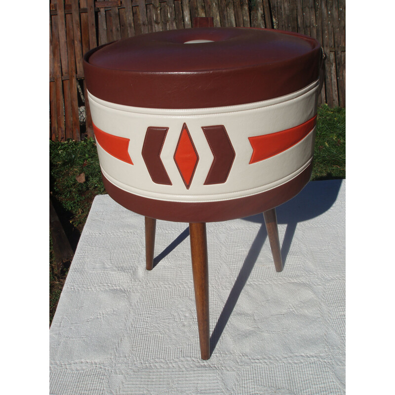 Vintage brown stool with tripod feet