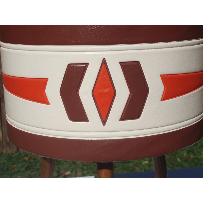 Vintage brown stool with tripod feet