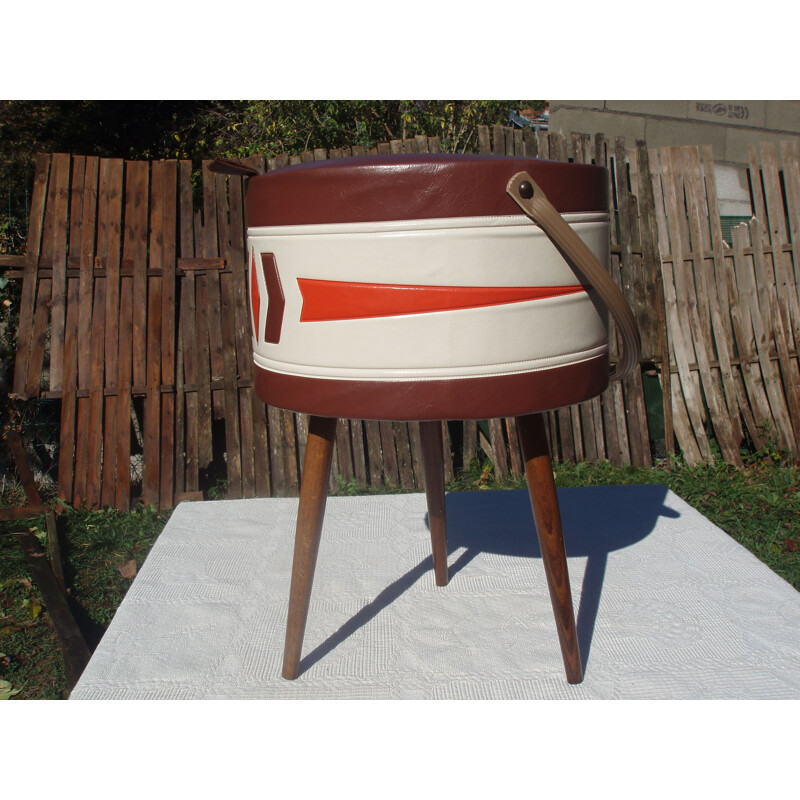 Vintage brown stool with tripod feet